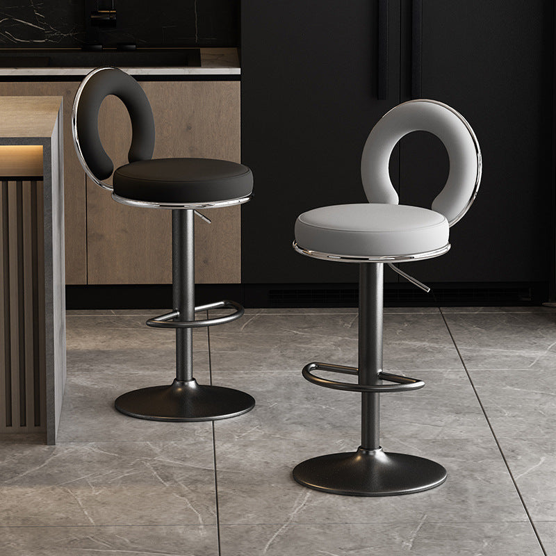 Minimalist Leather Openwork Bar Stool — Black / Dark Gray