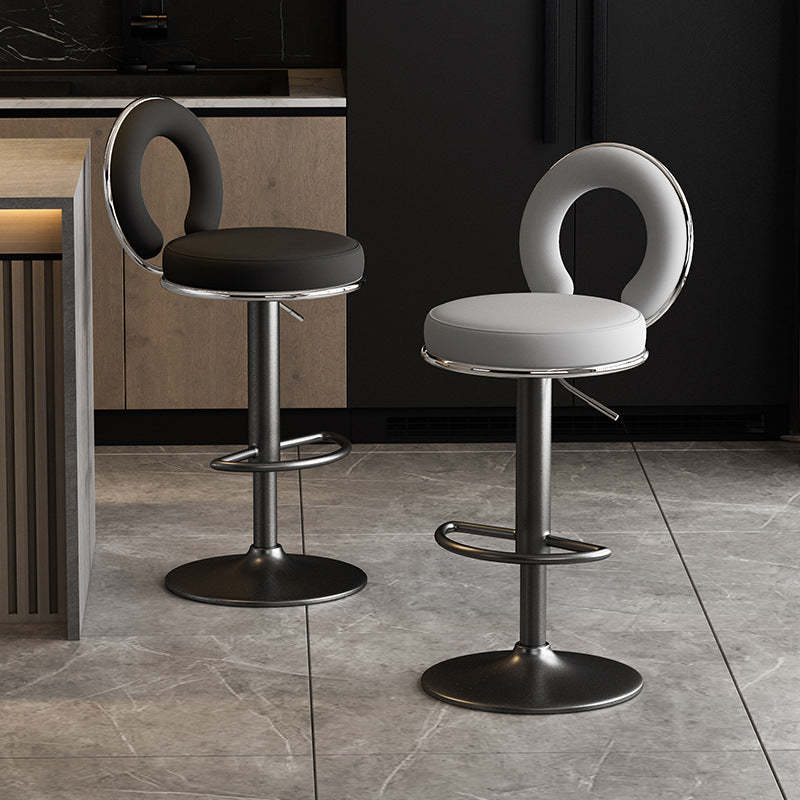 Minimalist Leather Openwork Bar Stool — Black / Dark Gray
