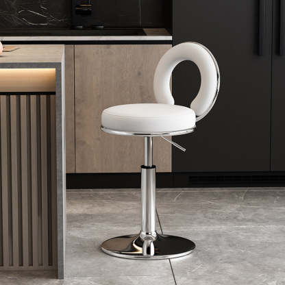 Minimalist Leather Openwork Bar Stool — Chrome / Green
