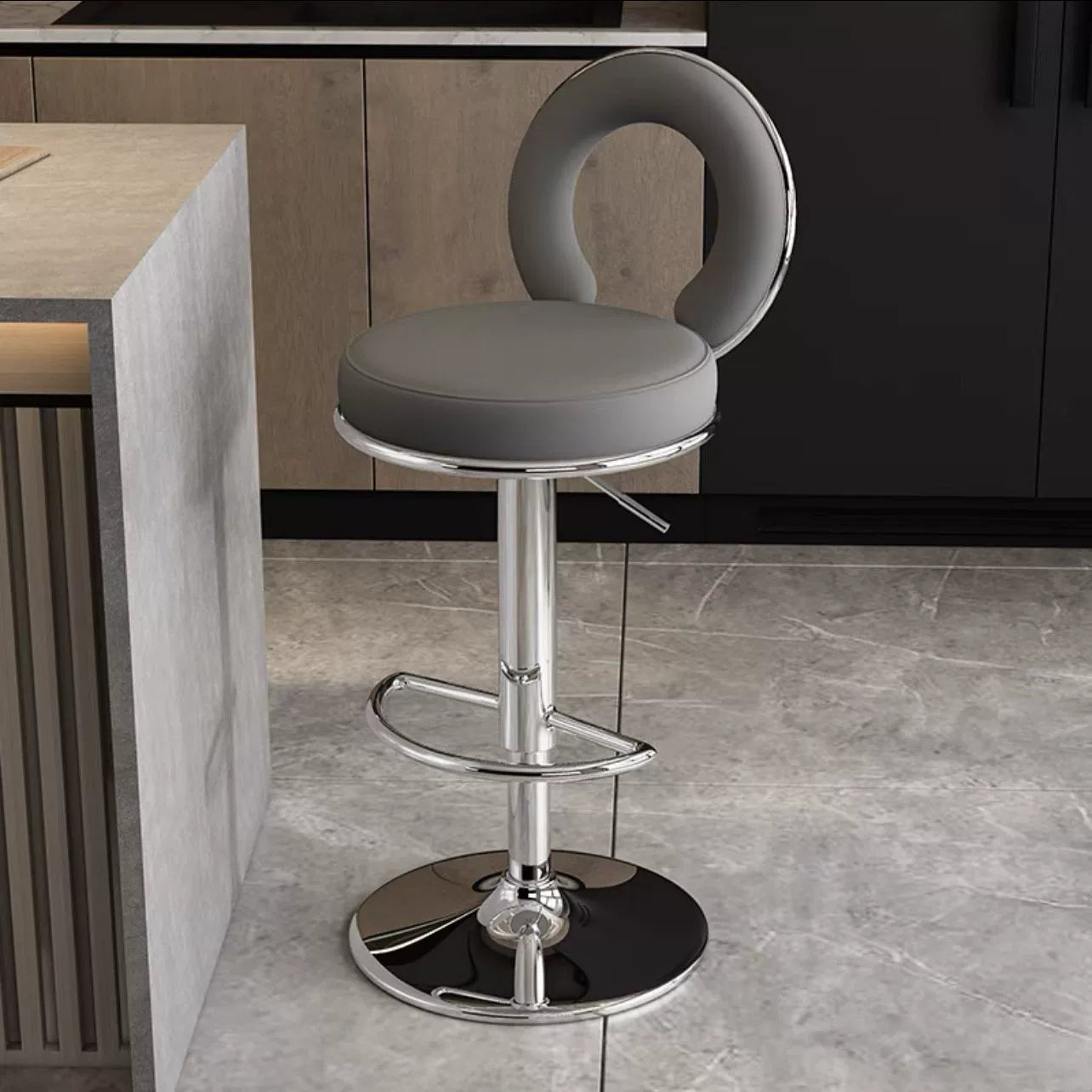 Minimalist Leather Openwork Bar Stool