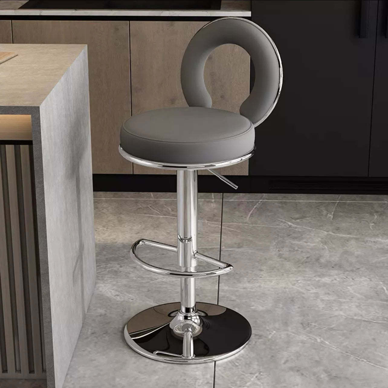 Minimalist Leather Openwork Bar Stool
