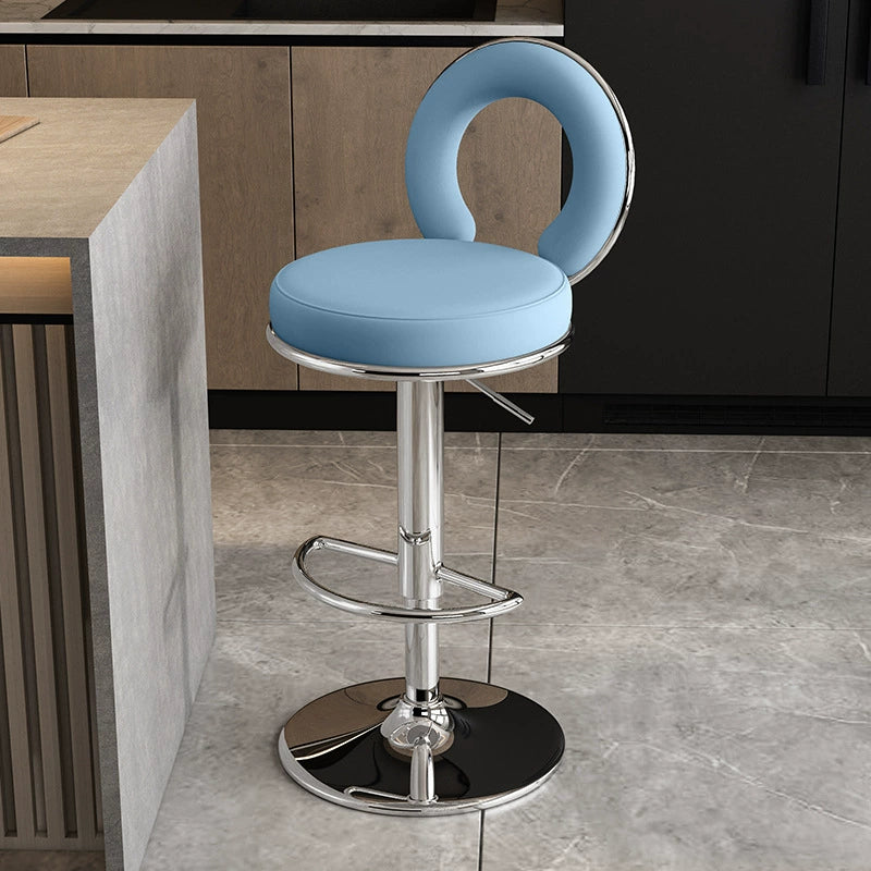 Minimalist Leather Openwork Bar Stool — Black / Orange