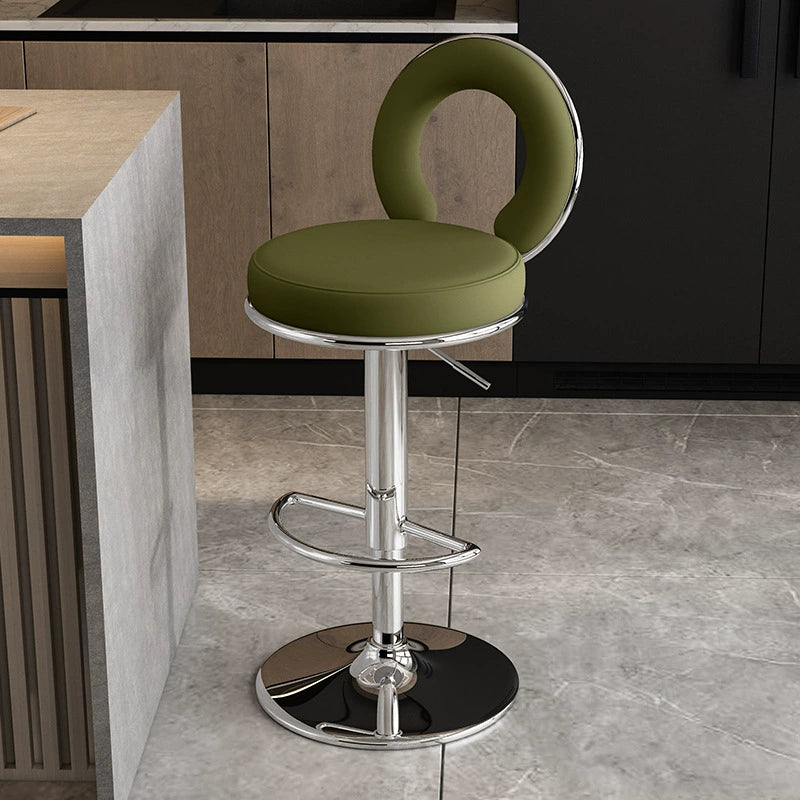 Minimalist Leather Openwork Bar Stool — Black / Blue