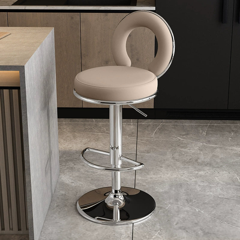 Minimalist Leather Openwork Bar Stool — Gold / Light Brown
