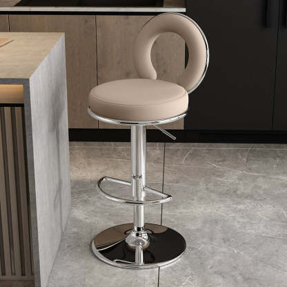 Minimalist Leather Openwork Bar Stool — Gold / Light Brown
