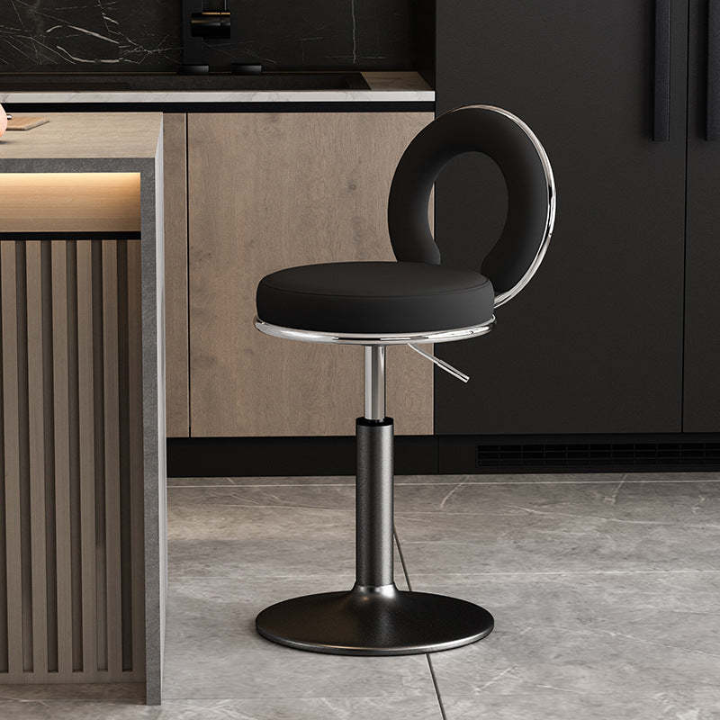 Minimalist Leather Openwork Bar Stool — Gold / Light Brown