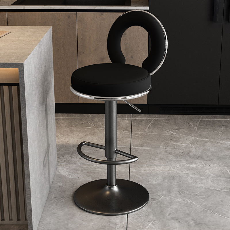 Minimalist Leather Openwork Bar Stool — Gold / Blue