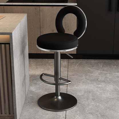 Minimalist Leather Openwork Bar Stool — Gold / Blue