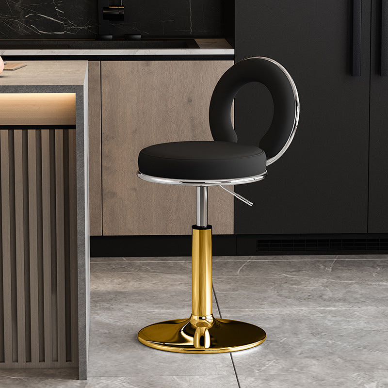 Minimalist Leather Openwork Bar Stool — Gold / Dark Gray