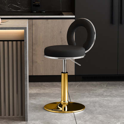 Minimalist Leather Openwork Bar Stool — Gold / Dark Gray
