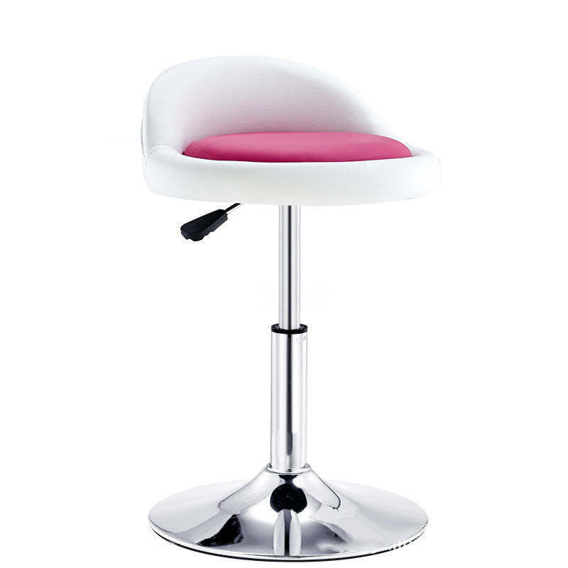 Modern Leather Metal Swivel Bar Stool — White Backrest + Pink Seat