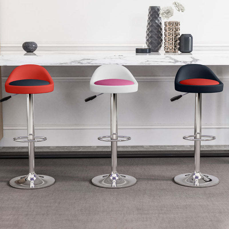 Modern Leather Metal Swivel Bar Stool — Black Backrest + Red Seat