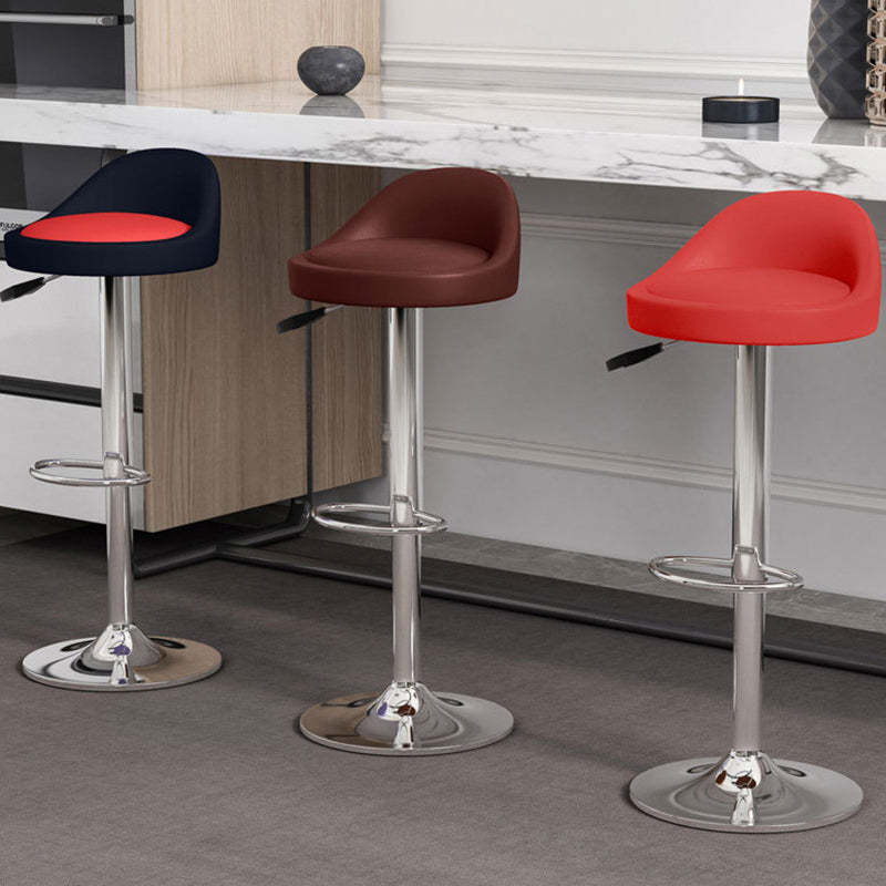 Modern Leather Metal Swivel Bar Stool — White Backrest + Pink Seat