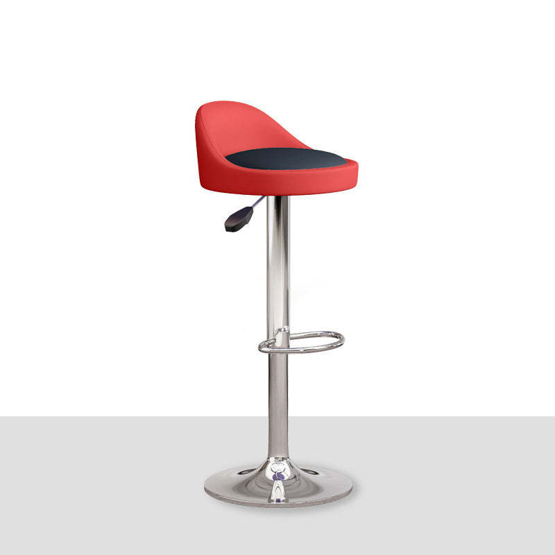 Modern Leather Metal Swivel Bar Stool — Red Backrest + Black Seat