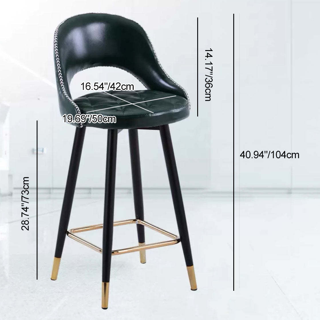 Retro Leather Iron Swivel Bar Stool — Liftable + Swivel / Green