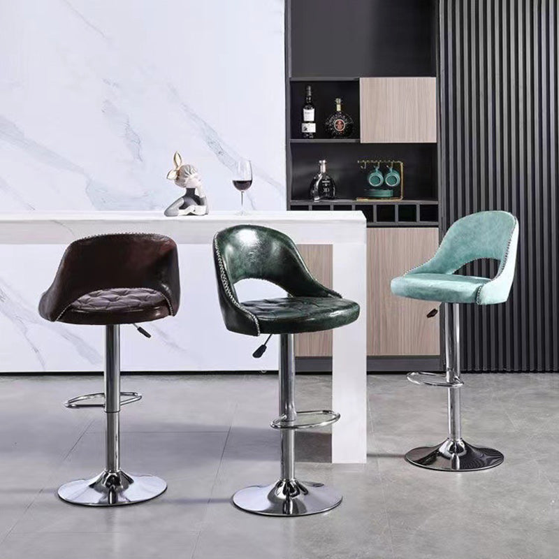 Retro Leather Iron Swivel Bar Stool — Non-Liftable + Swivel / Green