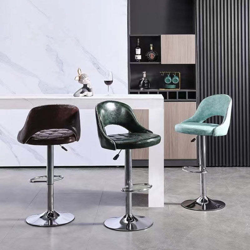 Retro Leather Iron Swivel Bar Stool — Non-Liftable + Swivel / Green