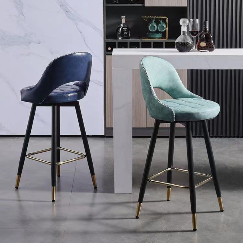 Retro Leather Iron Swivel Bar Stool — Non-Liftable + Swivel / Black