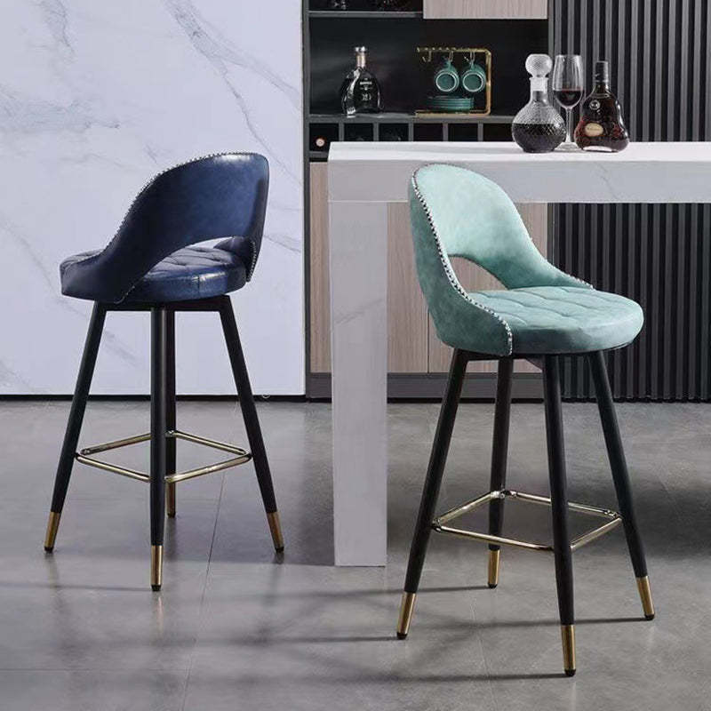 Retro Leather Iron Swivel Bar Stool — Non-Liftable + Swivel / Black