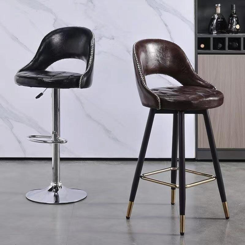 Retro Leather Iron Swivel Bar Stool