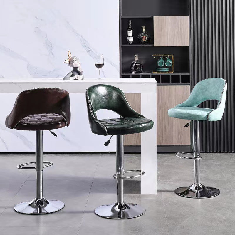 Retro Leather Iron Swivel Bar Stool — Non-Liftable + Swivel / Brown