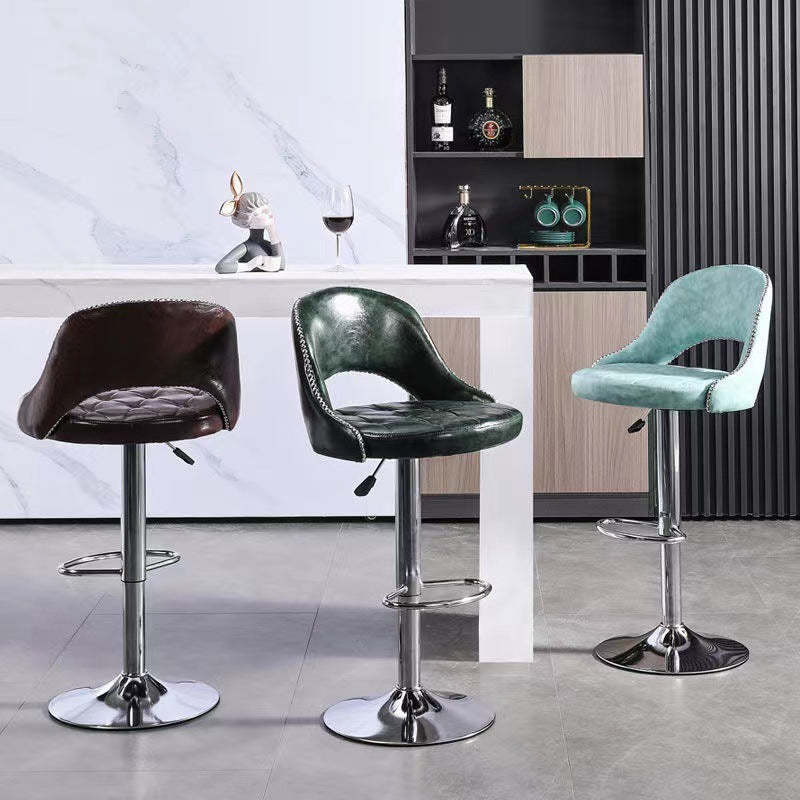 Retro Leather Iron Swivel Bar Stool — Non-Liftable + Swivel / Brown