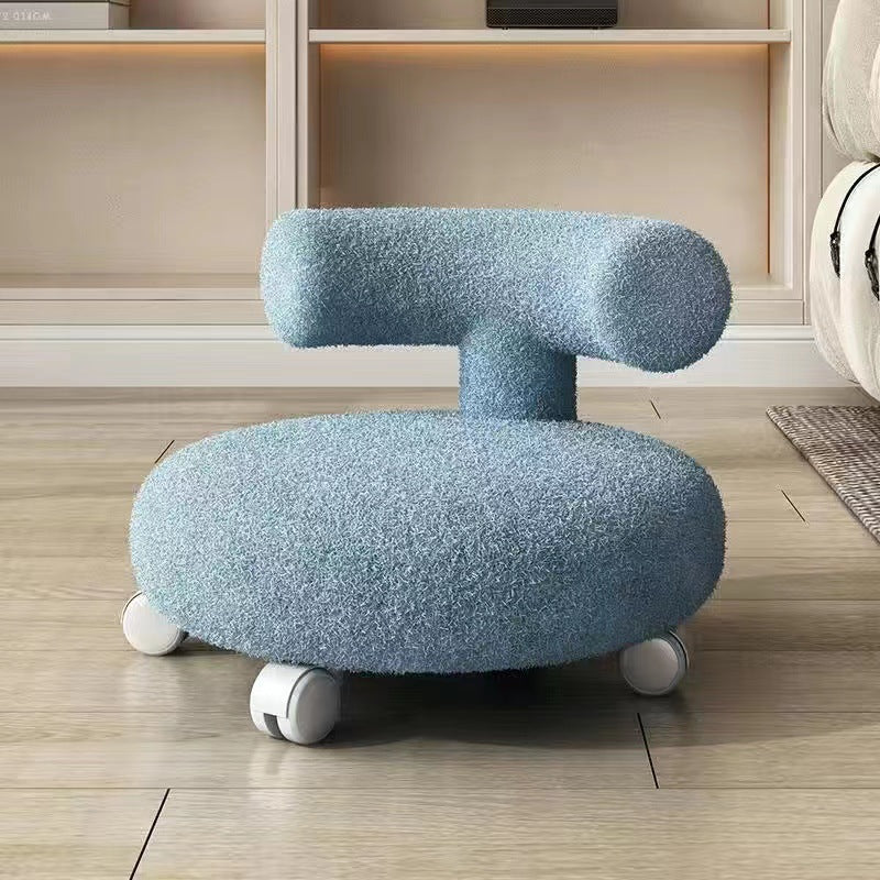 Nordic Lambswool Wood C-Shape Low Stool — Gray