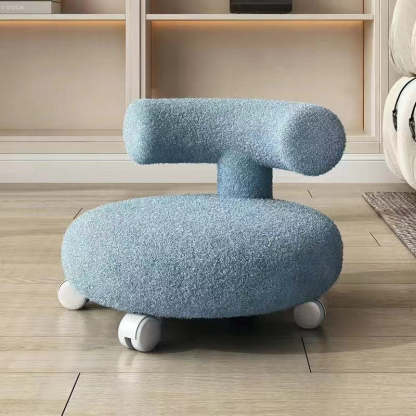 Nordic Lambswool Wood C-Shape Low Stool — Gray