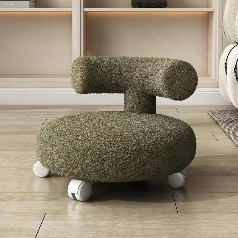 Nordic Lambswool Wood C-Shape Low Stool — Green