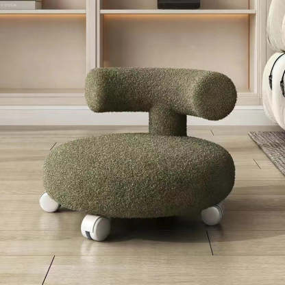 Nordic Lambswool Wood C-Shape Low Stool — Green