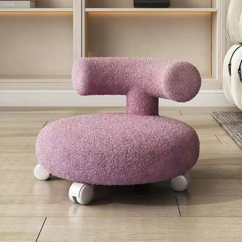 Nordic Lambswool Wood C-Shape Low Stool — Purple