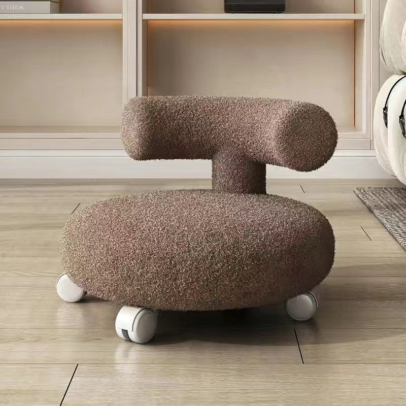 Nordic Lambswool Wood C-Shape Low Stool — Brown