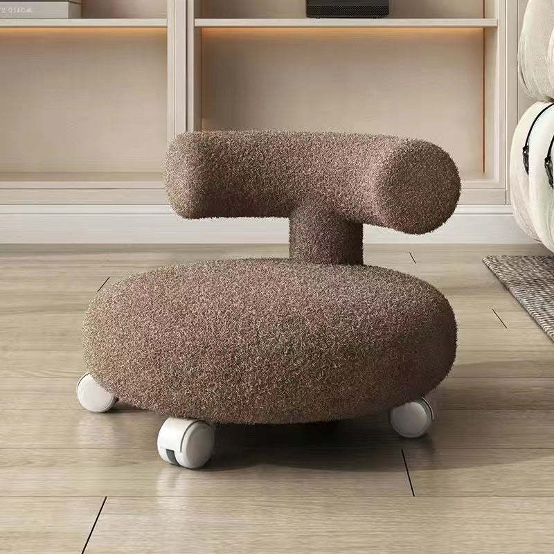 Nordic Lambswool Wood C-Shape Low Stool — Brown