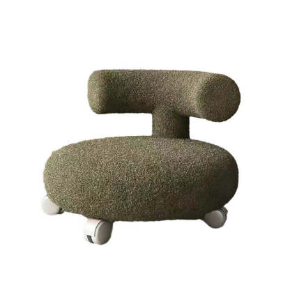 Nordic Lambswool Wood C-Shape Low Stool