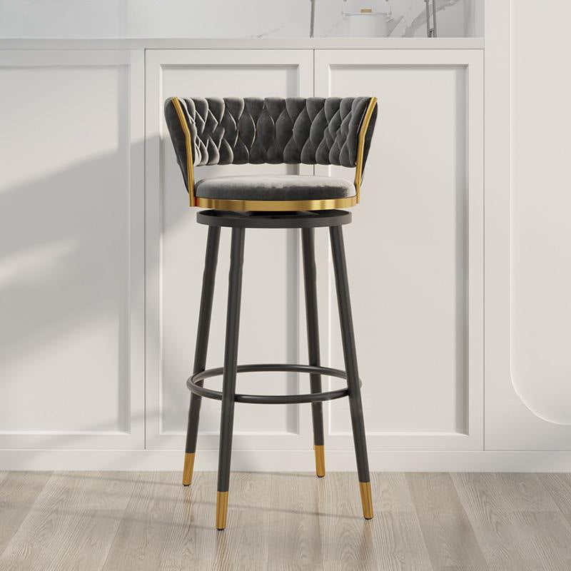 Scandinavian Velvet Iron Swivel Bar Stool — White