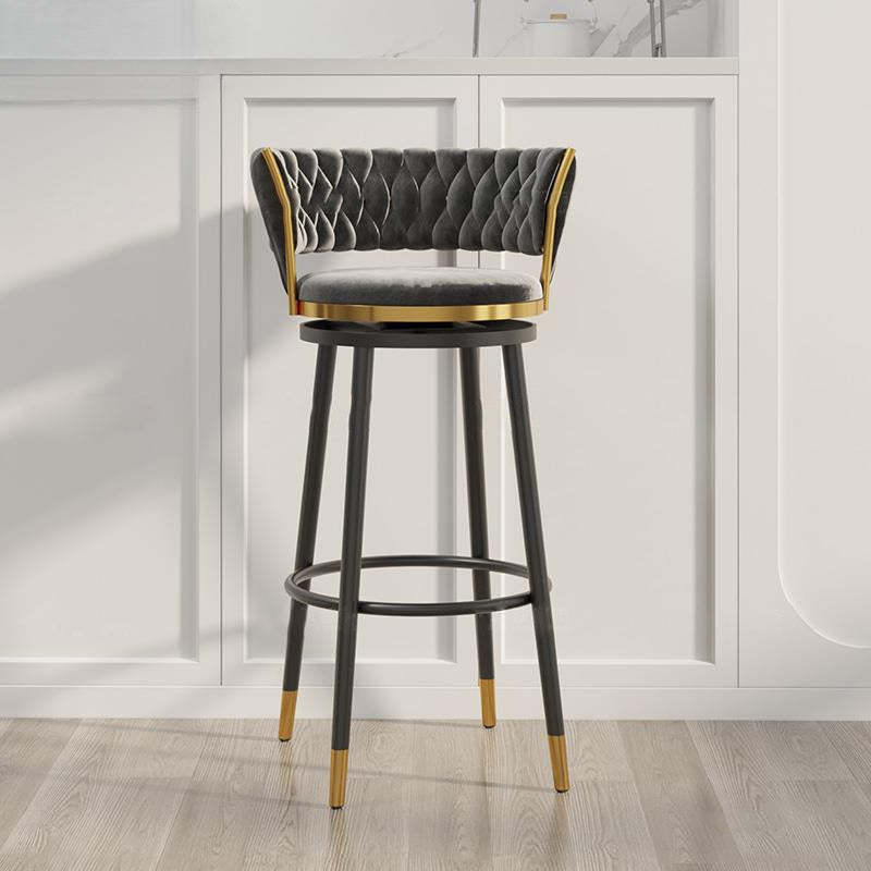 Scandinavian Velvet Iron Swivel Bar Stool — White