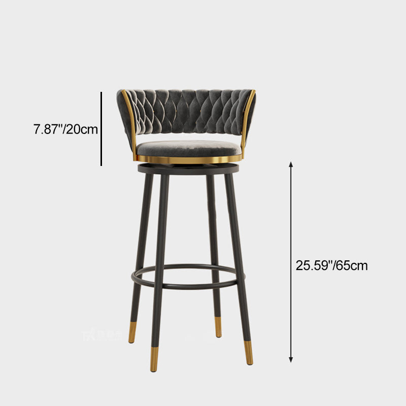 Scandinavian Velvet Iron Swivel Bar Stool — Gray