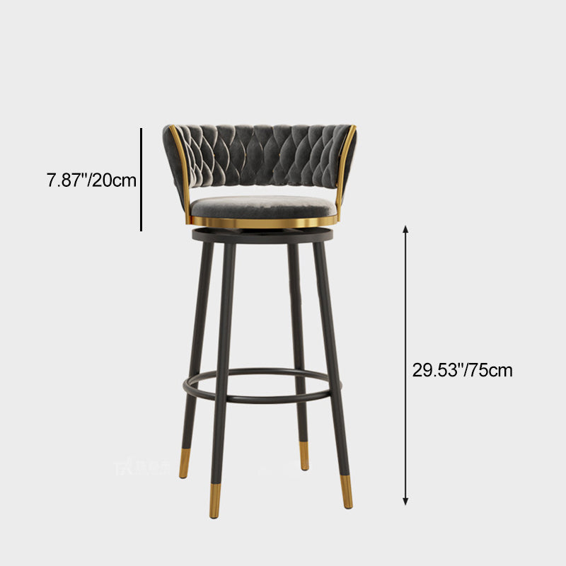 Scandinavian Velvet Iron Swivel Bar Stool — Blue