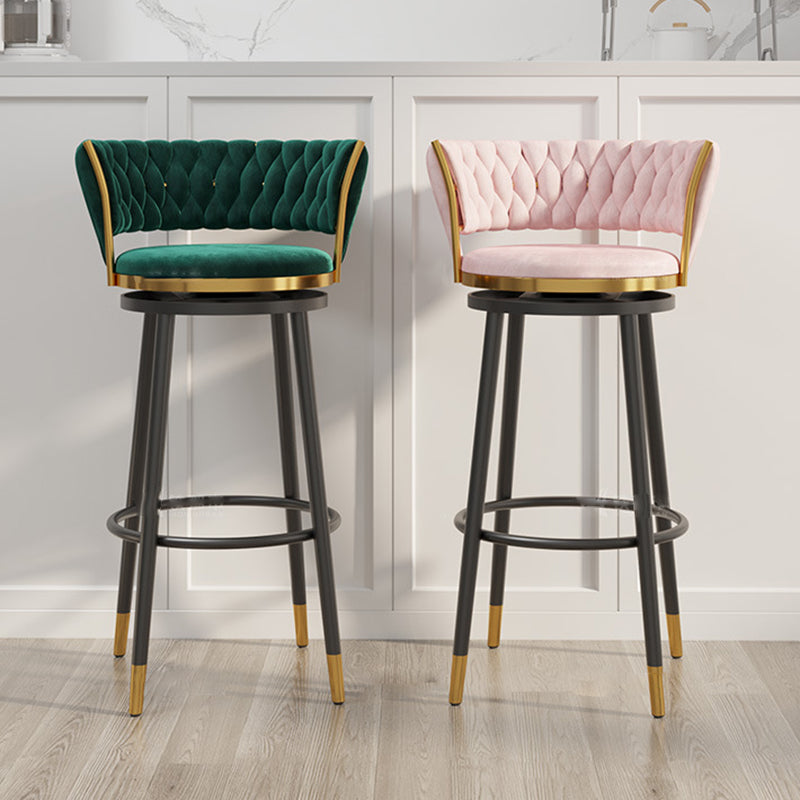 Scandinavian Velvet Iron Swivel Bar Stool — Pink