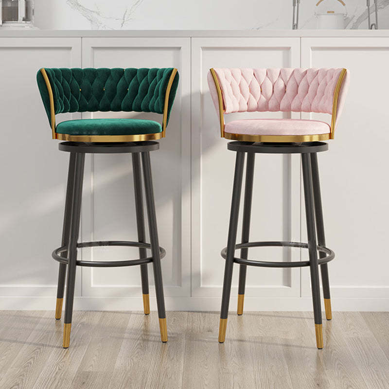 Scandinavian Velvet Iron Swivel Bar Stool — Pink