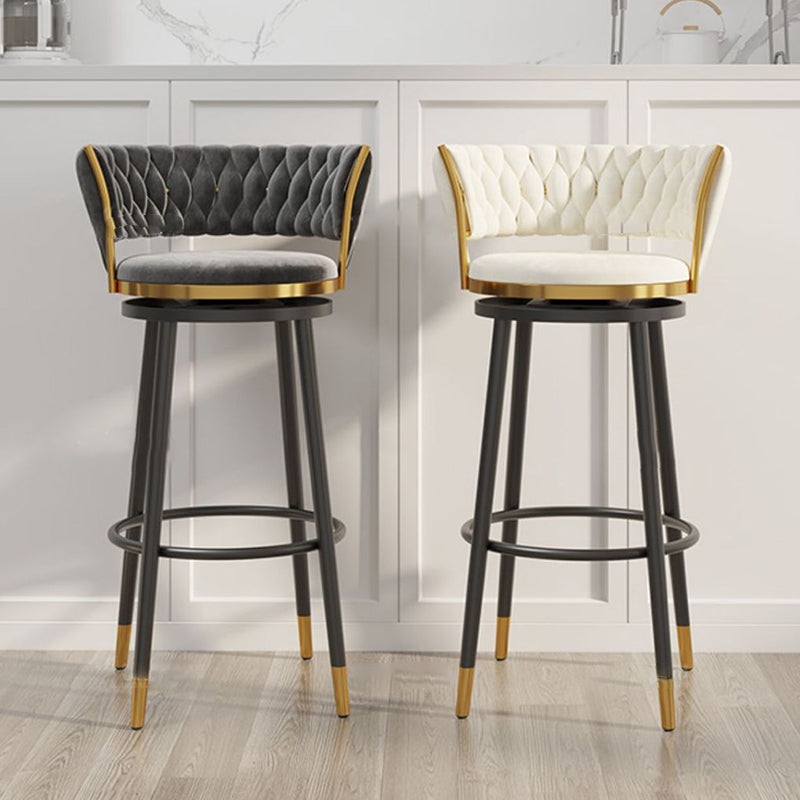 Scandinavian Velvet Iron Swivel Bar Stool — Blue