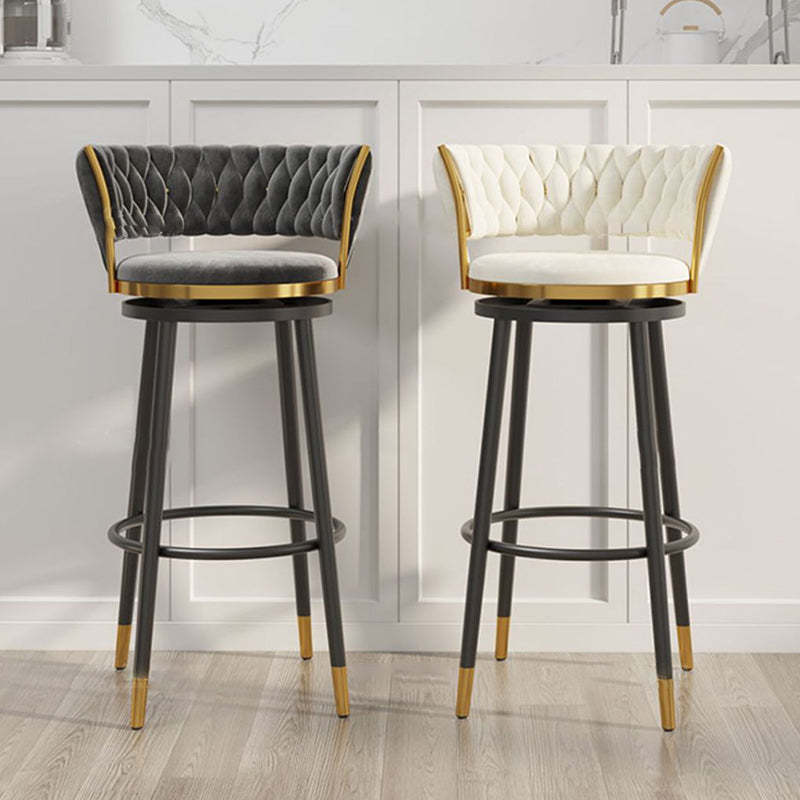 Scandinavian Velvet Iron Swivel Bar Stool — Blue