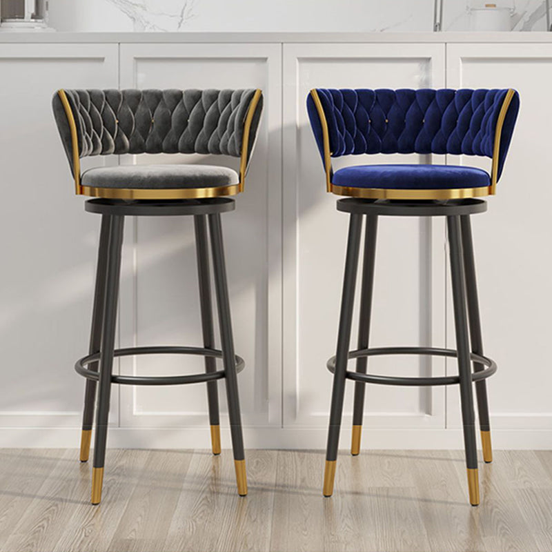 Scandinavian Velvet Iron Swivel Bar Stool — Gray