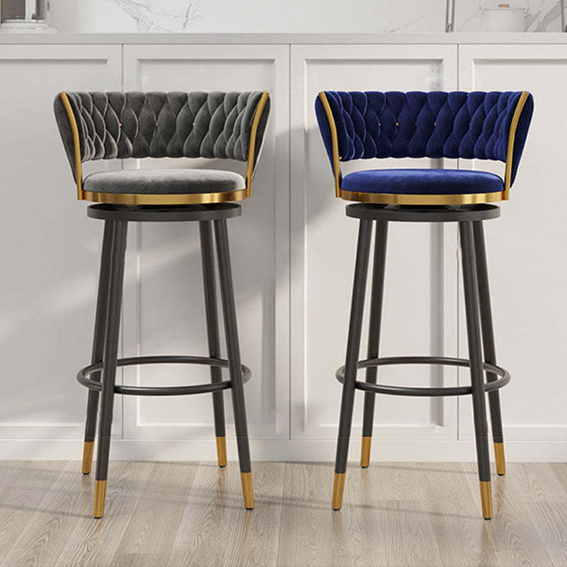 Scandinavian Velvet Iron Swivel Bar Stool — Gray