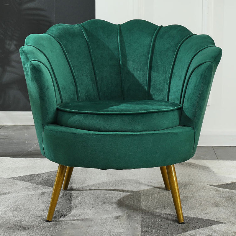 Scandinavian Velvet Wood Metal Petal Accent Chair