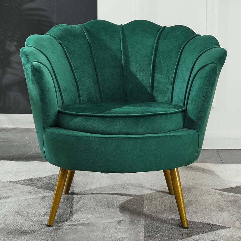 Scandinavian Velvet Wood Metal Petal Accent Chair
