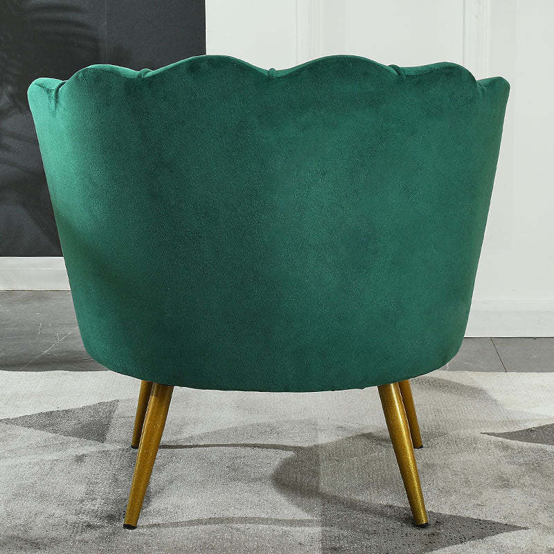 Scandinavian Velvet Wood Metal Petal Accent Chair