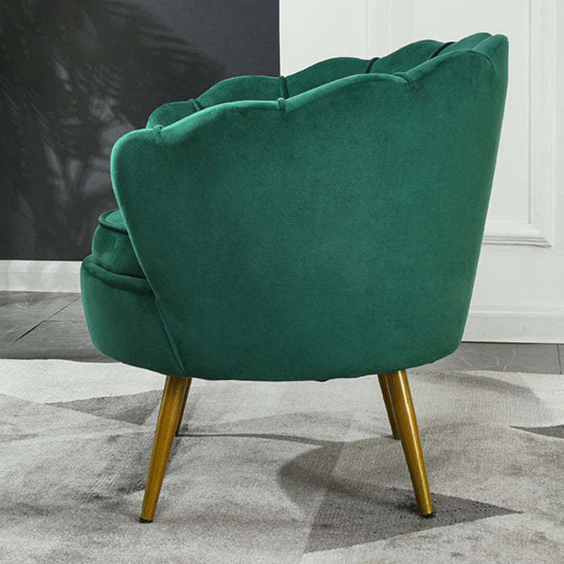 Scandinavian Velvet Wood Metal Petal Accent Chair
