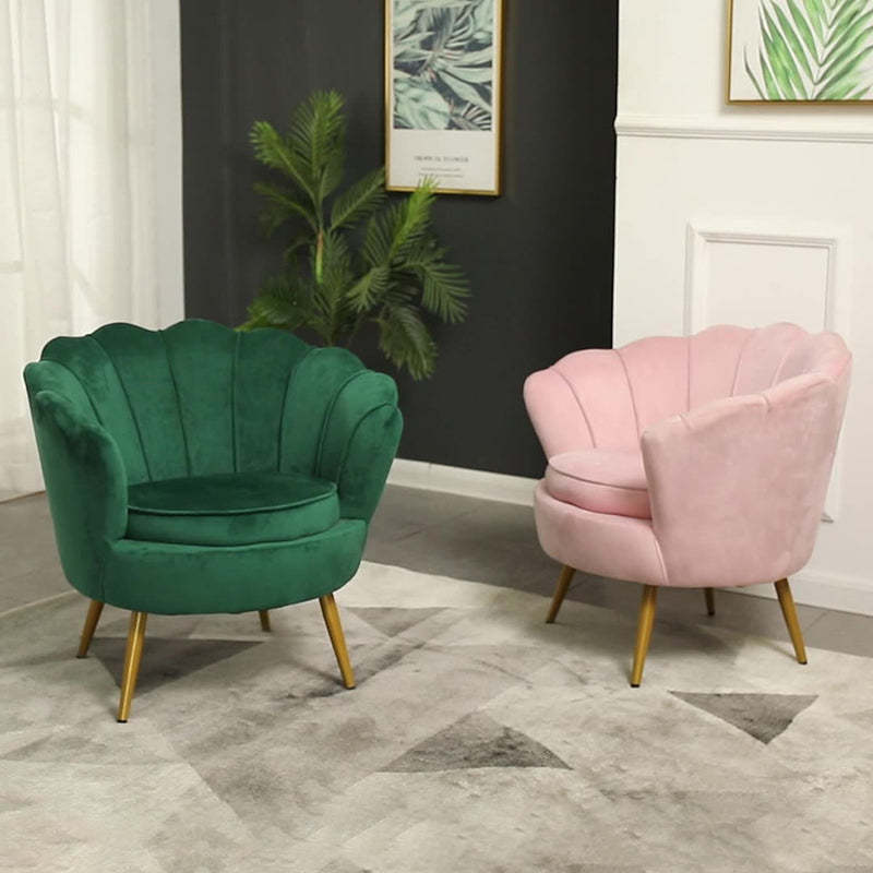Scandinavian Velvet Wood Metal Petal Accent Chair