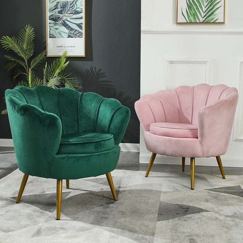 Scandinavian Velvet Wood Metal Petal Accent Chair